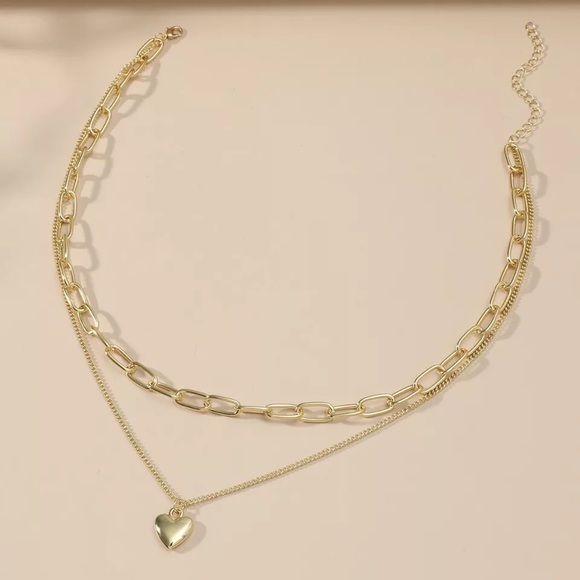 Jewelry - 🎉 New Layered Chain & Heart Pendant Gold Plated Necklace